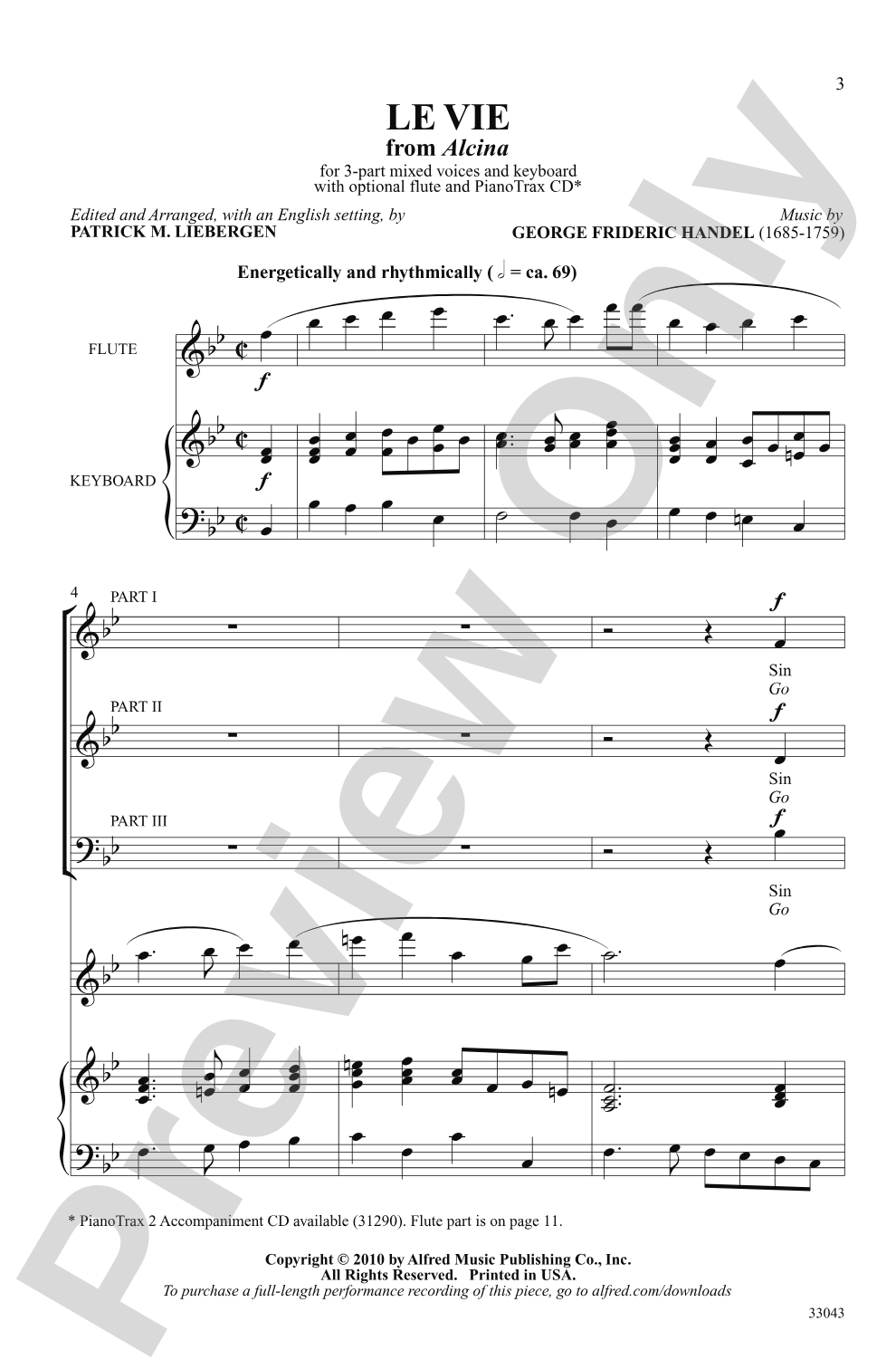 Le Vie (from <i>Alcina</i>): 3-Part Mixed Choral Octavo