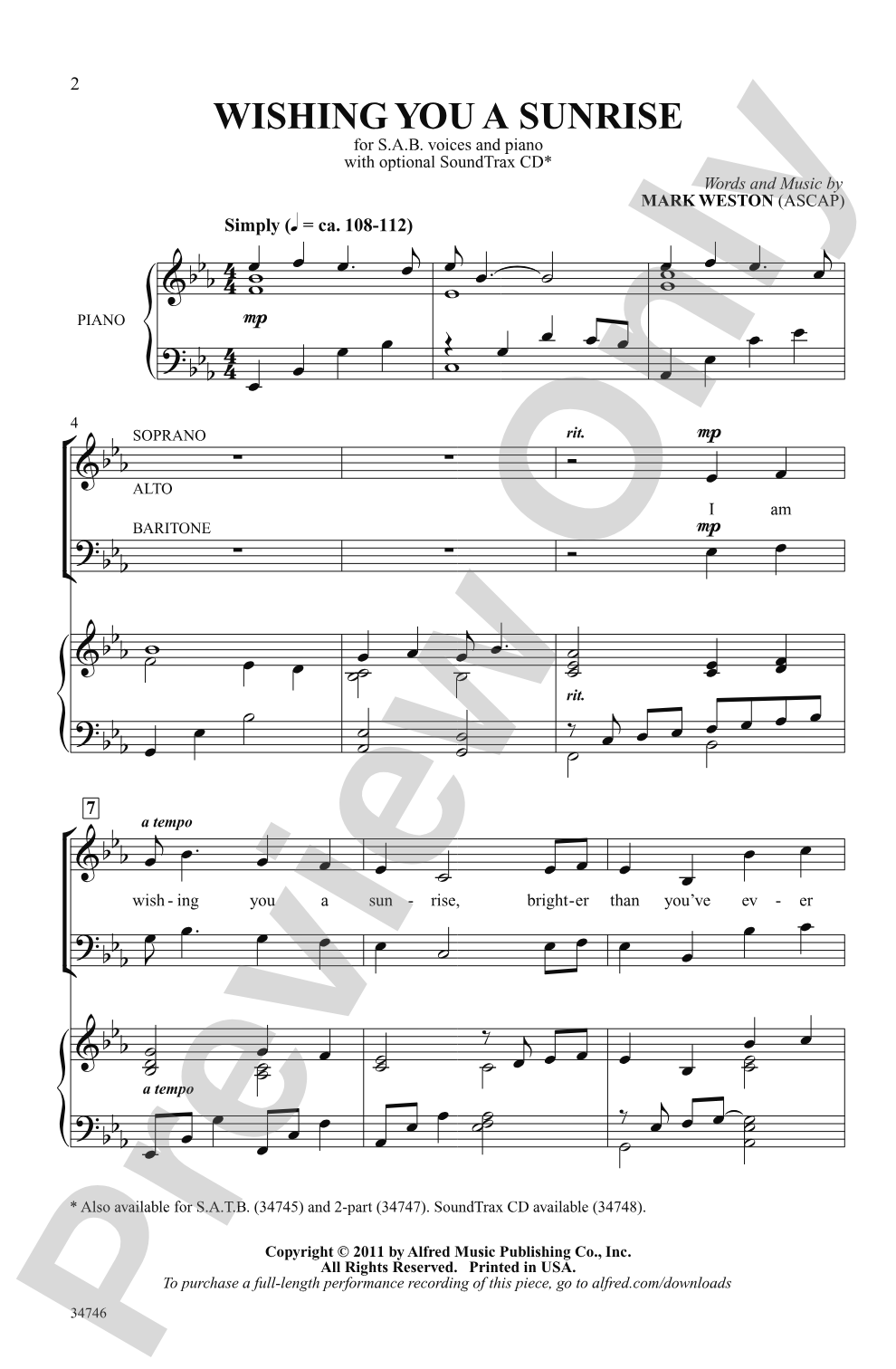 Wishing You a Sunrise: SAB Choral Octavo