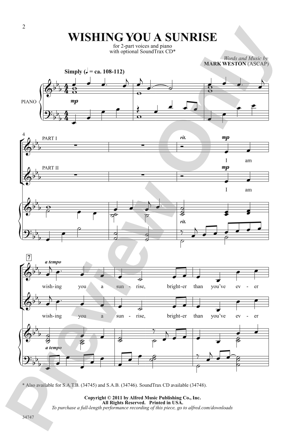 Wishing You a Sunrise: 2-Part Choral Octavo