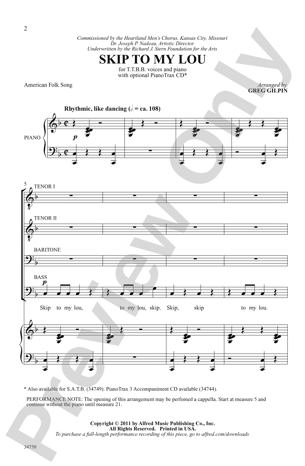Skip to My Lou: TTBB Choral Octavo
