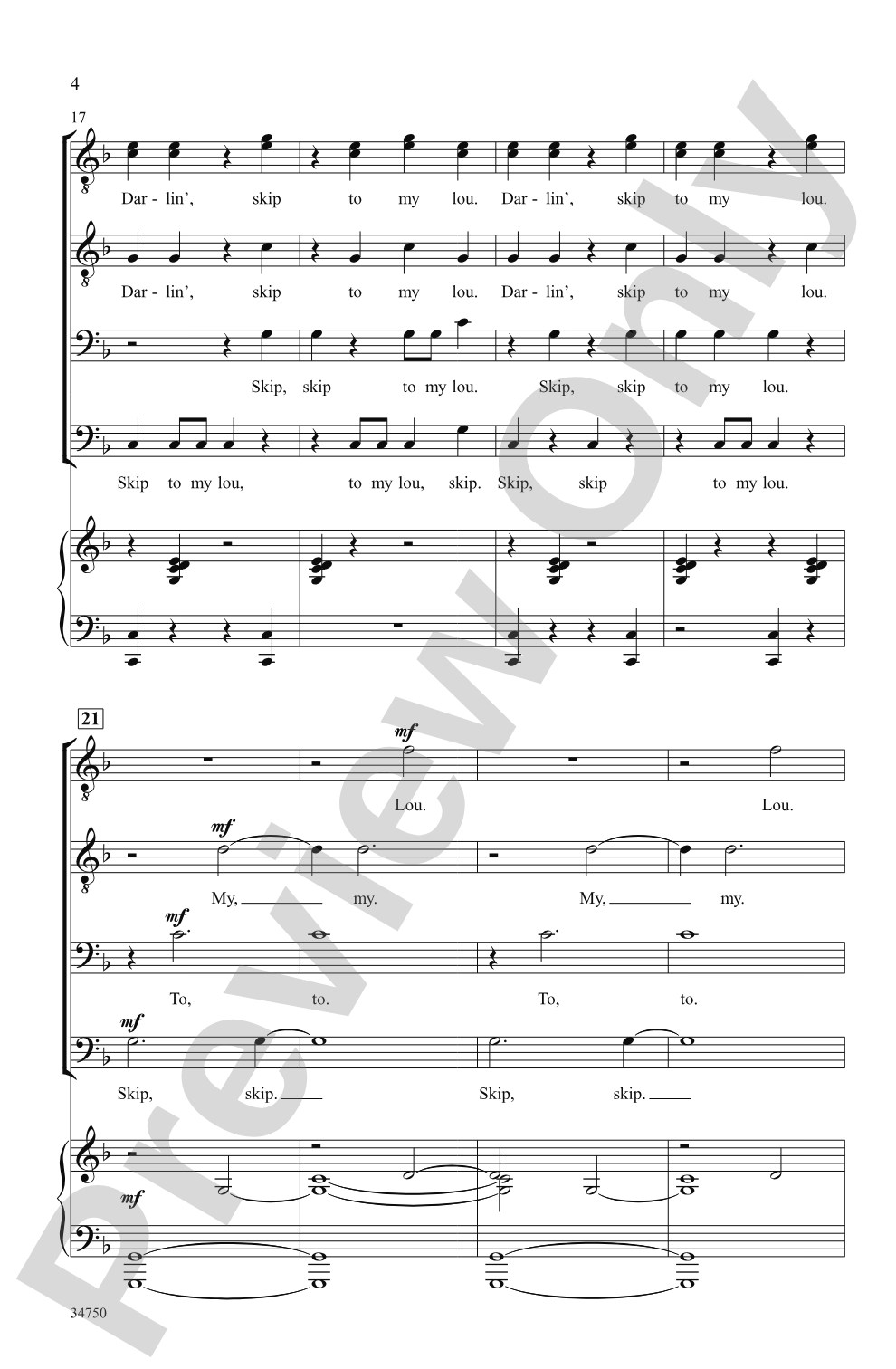 Skip to My Lou: TTBB Choral Octavo