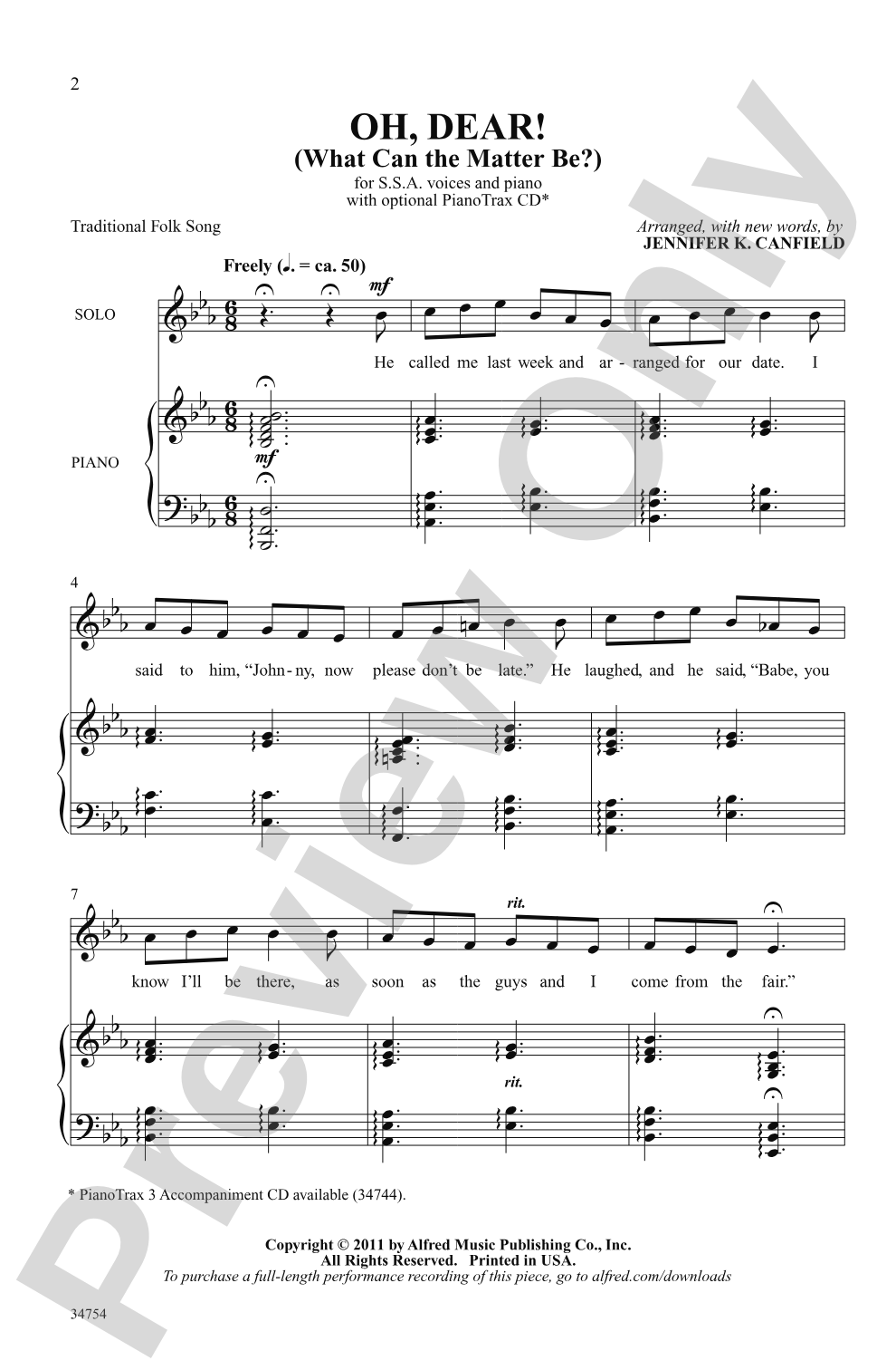 Oh, Dear!: SSA Choral Octavo