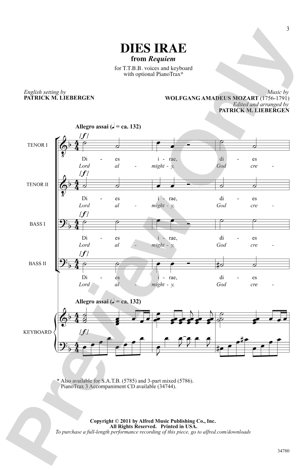 Dies Irae (from <i>Requiem</i>): TTBB Choral Octavo