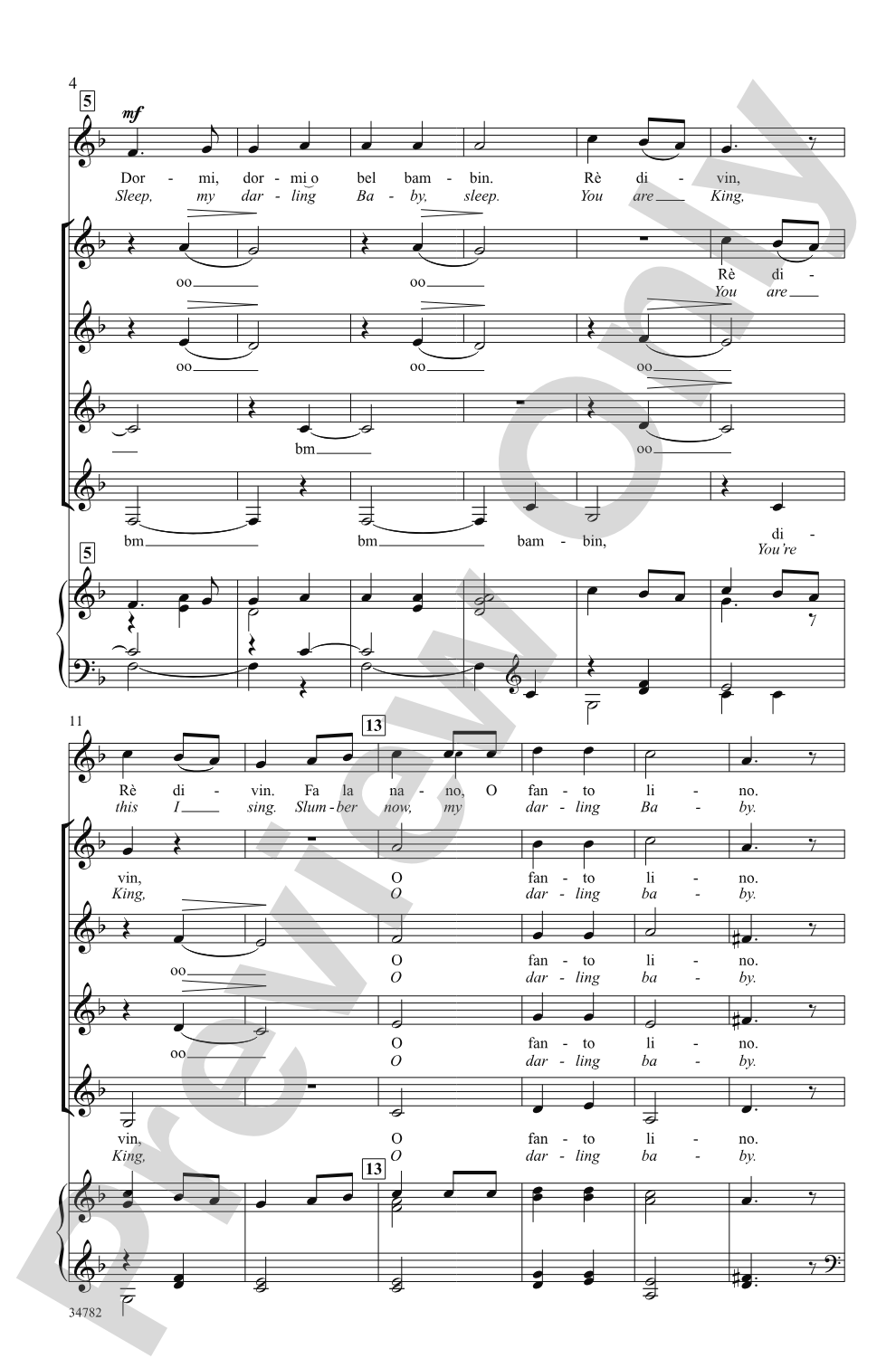Dormi, Dormi, O Bel Bambin: SSAA & Soprano Solo, <I>a cappella</I> Choral Octavo