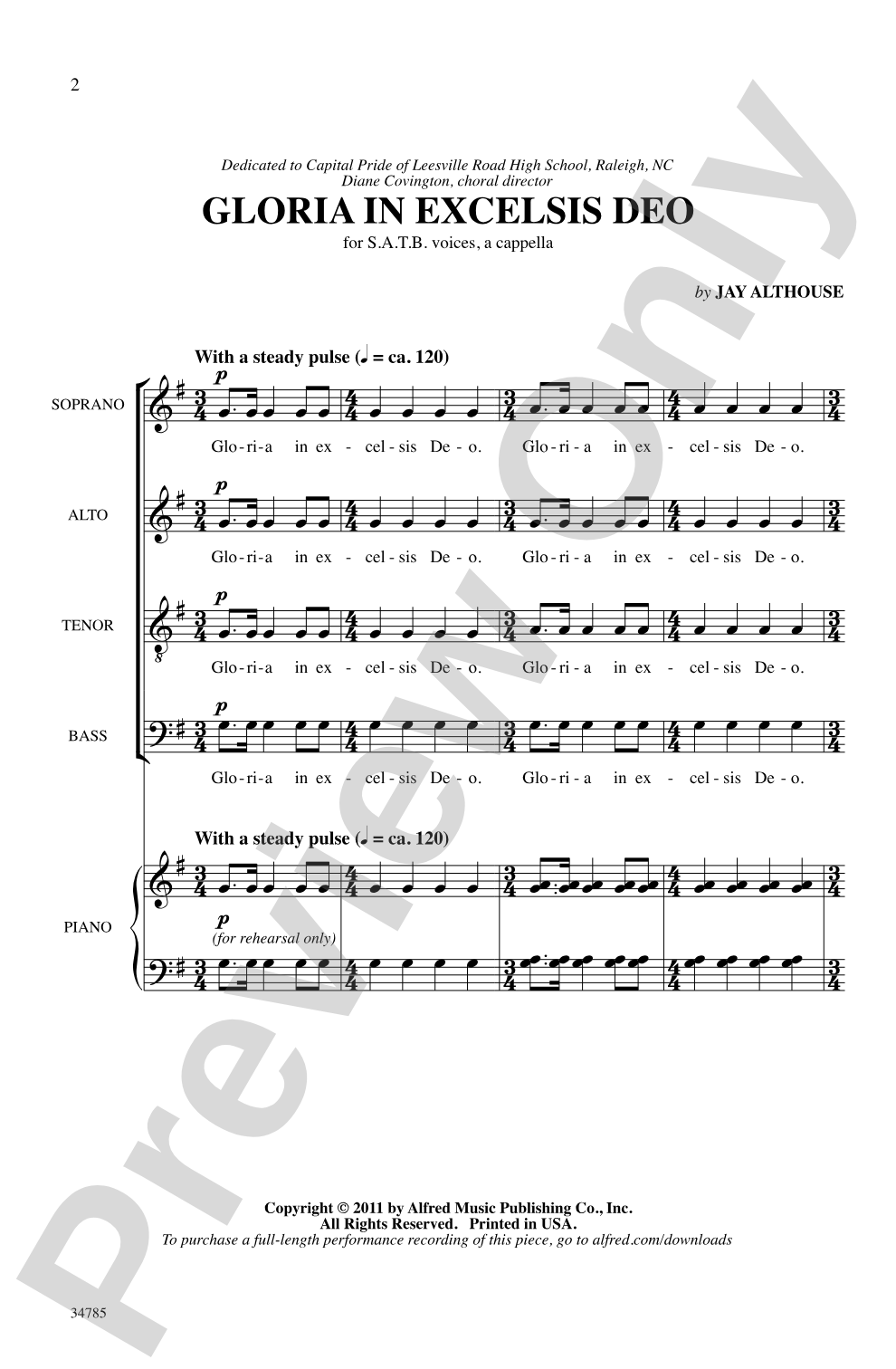 Gloria in Excelsis Deo: SATB, <i>a cappella</i> Choral Octavo