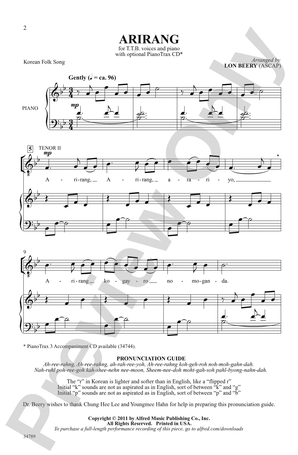 Arirang (Korean Folk Song): TTB Choral Octavo