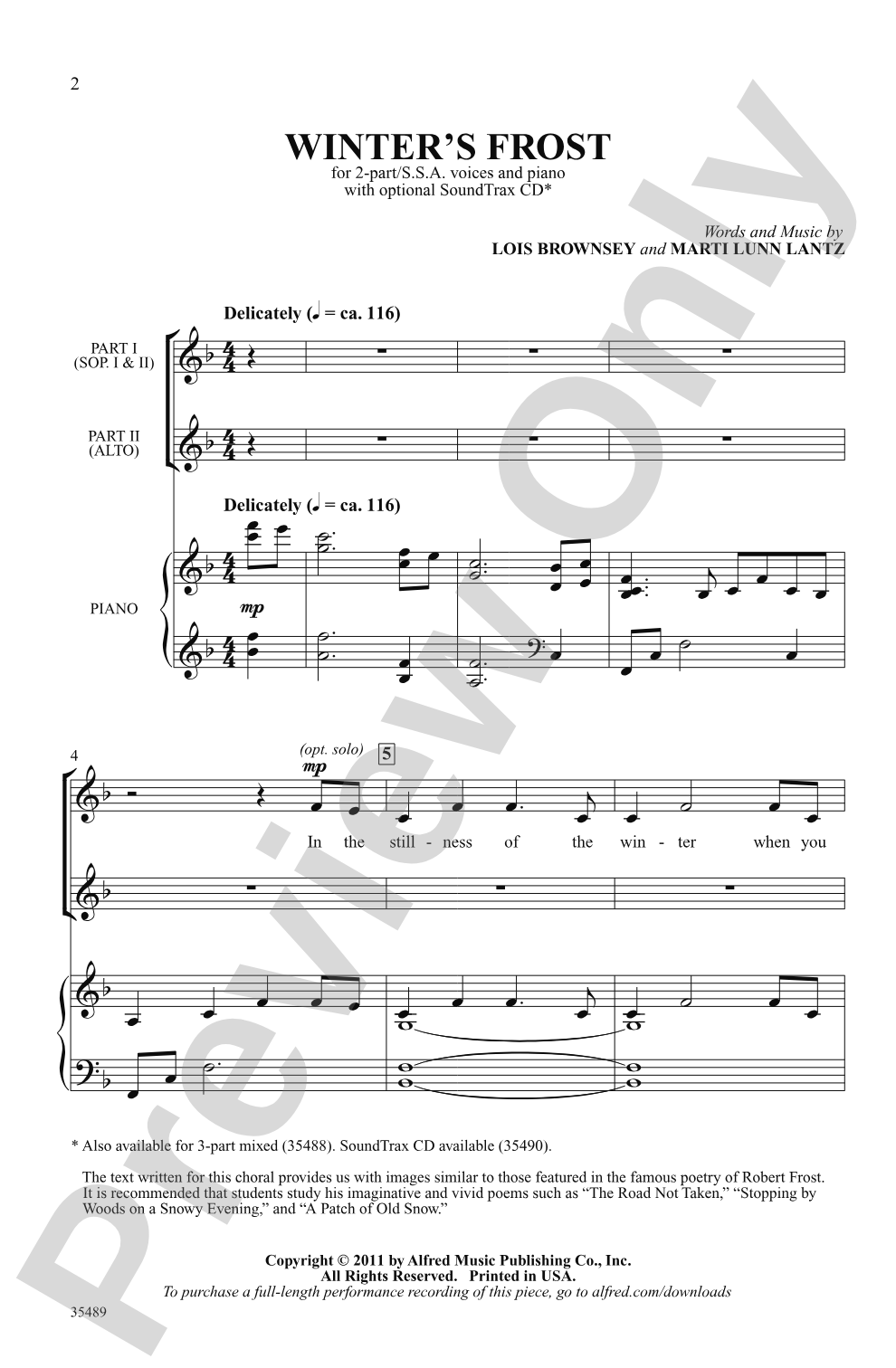 Winter's Frost: 2-Part / SSA Choral Octavo
