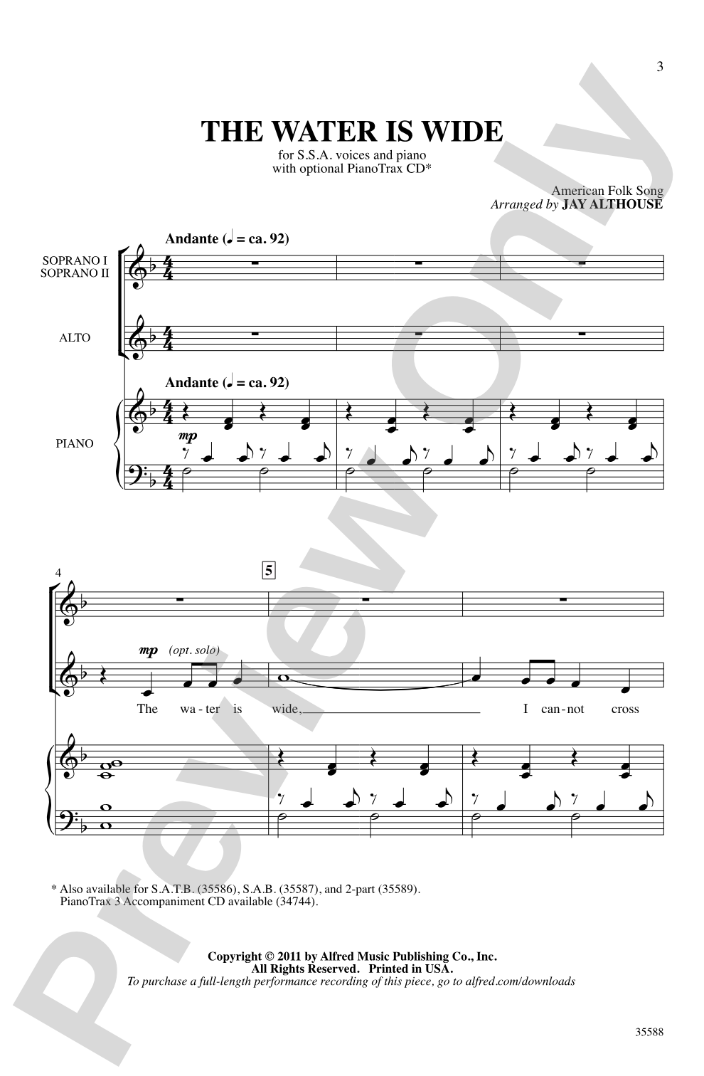 The Water Is Wide: SSA Choral Octavo