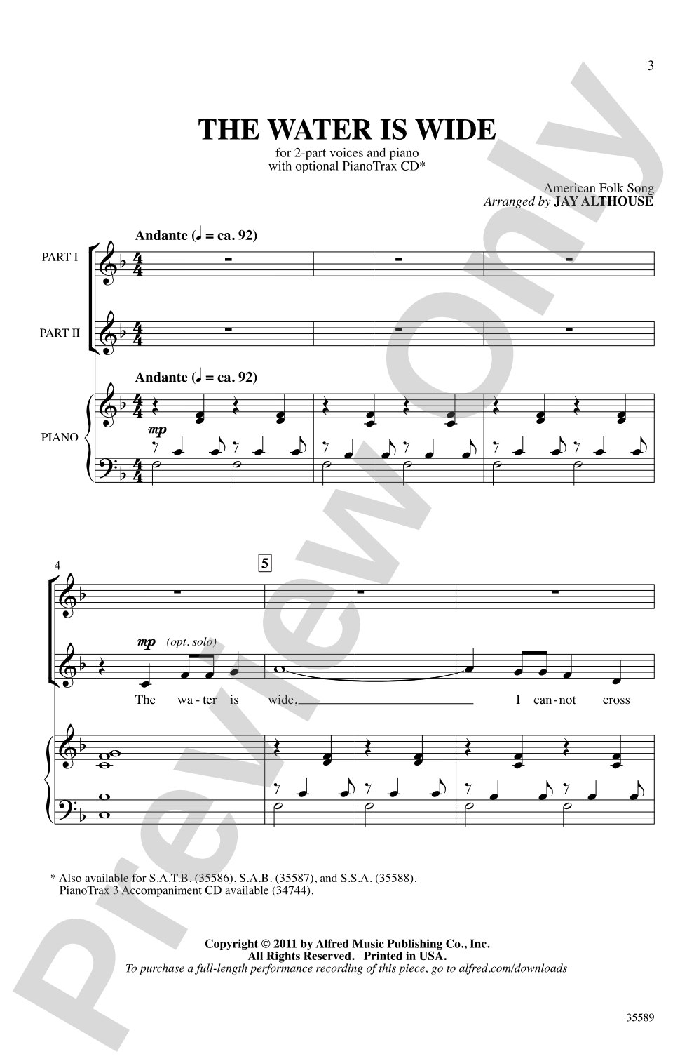 The Water Is Wide: 2-Part Choral Octavo