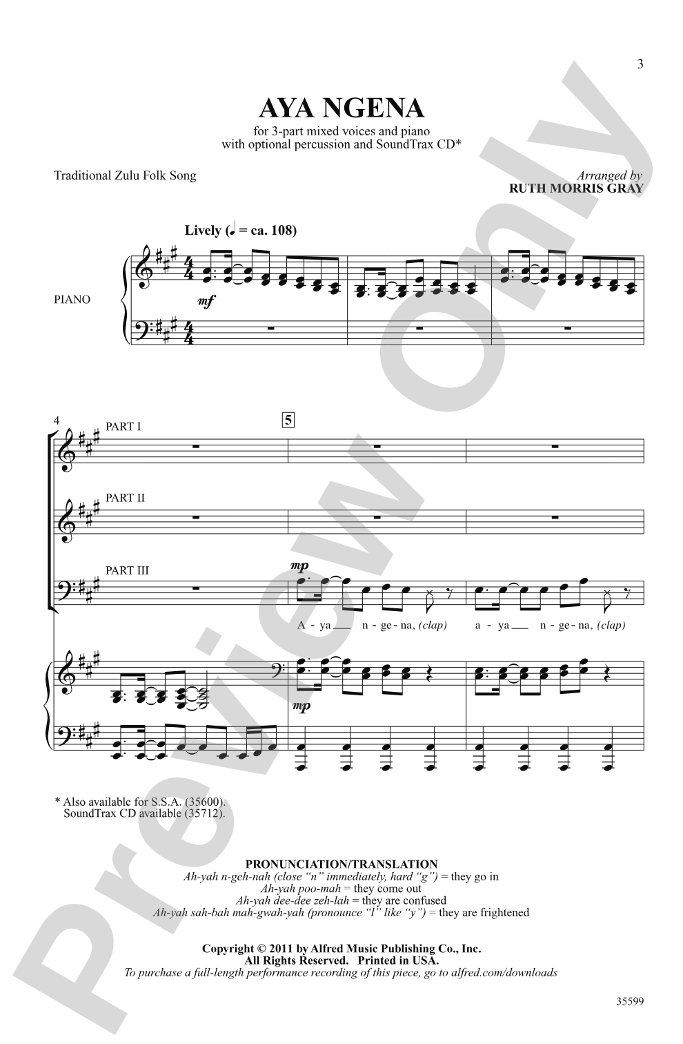 Aya Ngena: 3-Part Mixed Choral Octavo