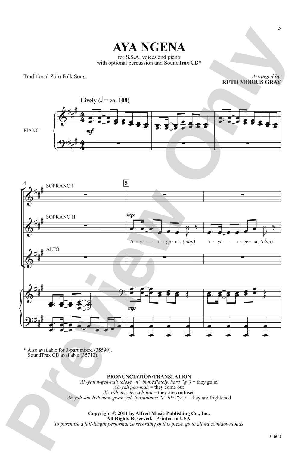 Aya Ngena: SSA Choral Octavo