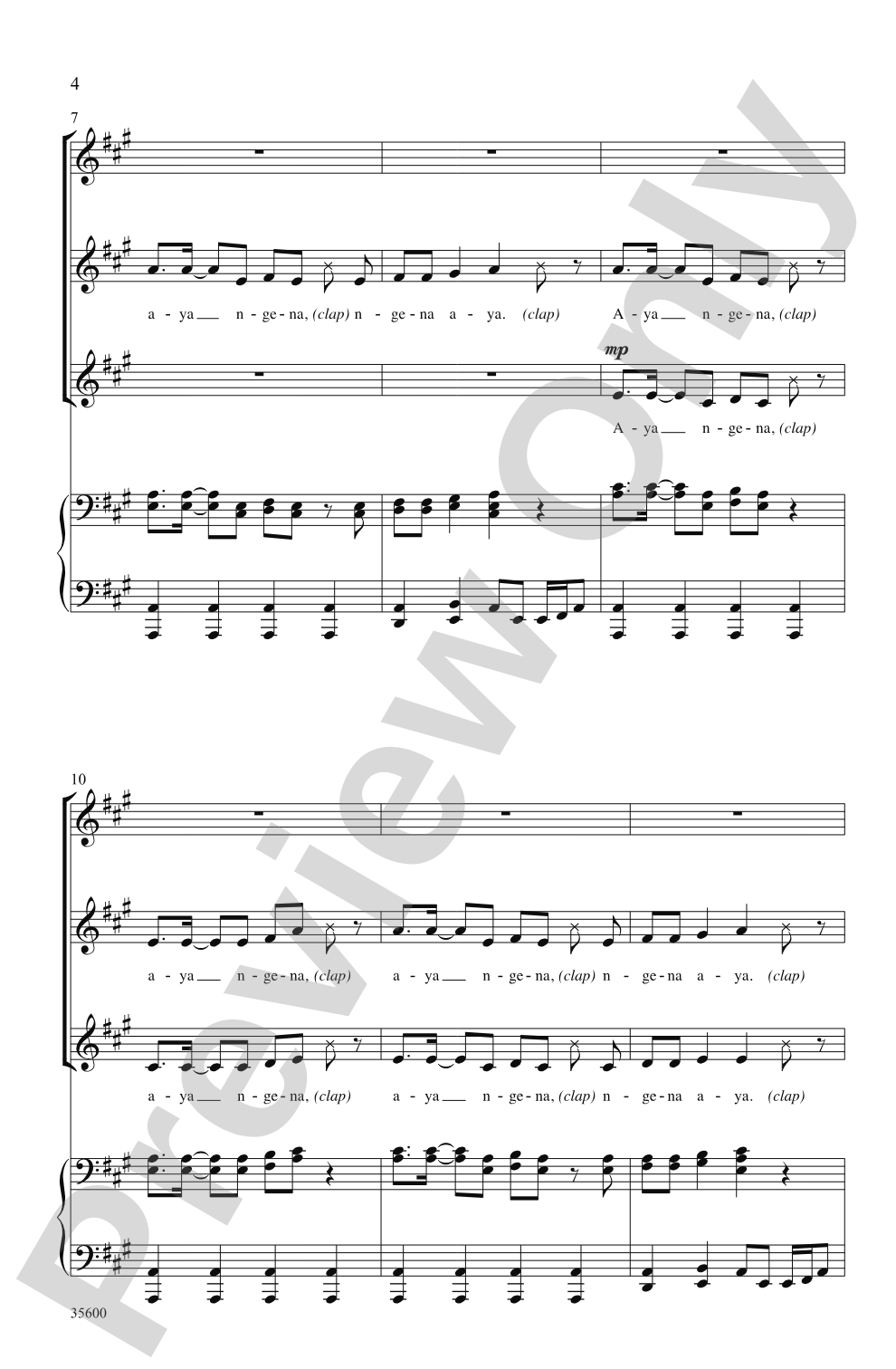 Aya Ngena: SSA Choral Octavo