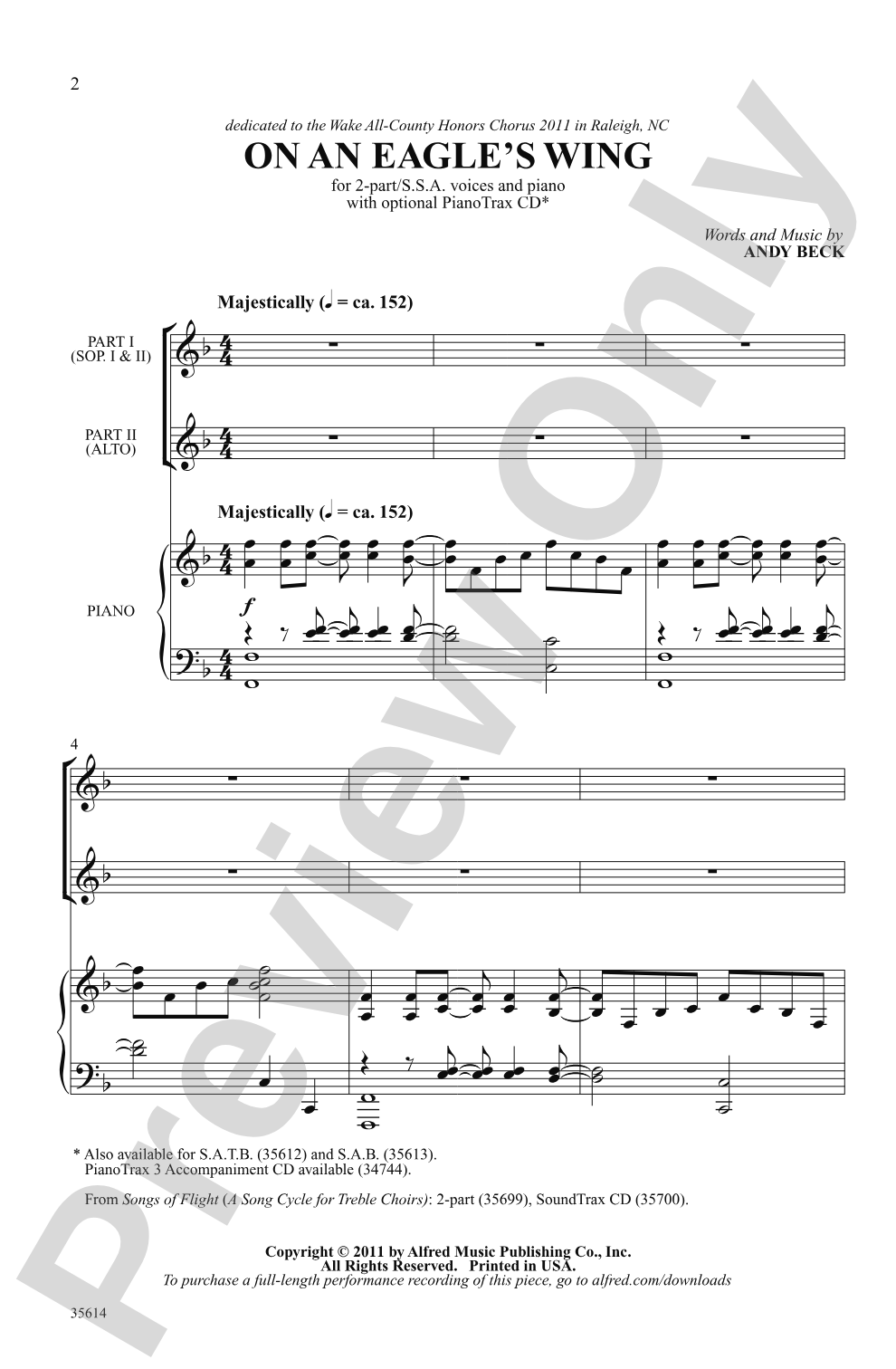 On an Eagle's Wing: 2-Part / SSA Choral Octavo