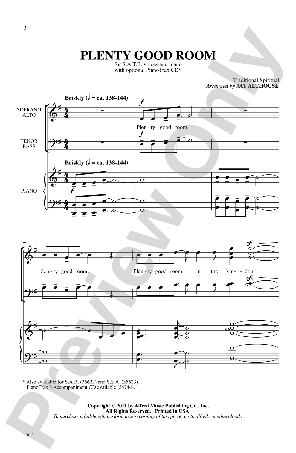 Plenty Good Room: SATB Choral Octavo