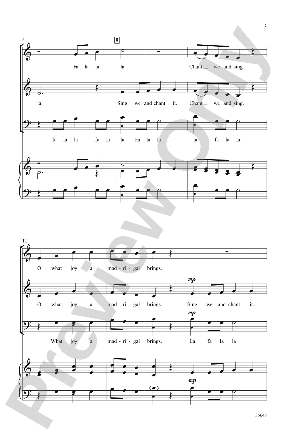 A Madrigal: 3-Part Mixed, <i>a cappella</i> Choral Octavo