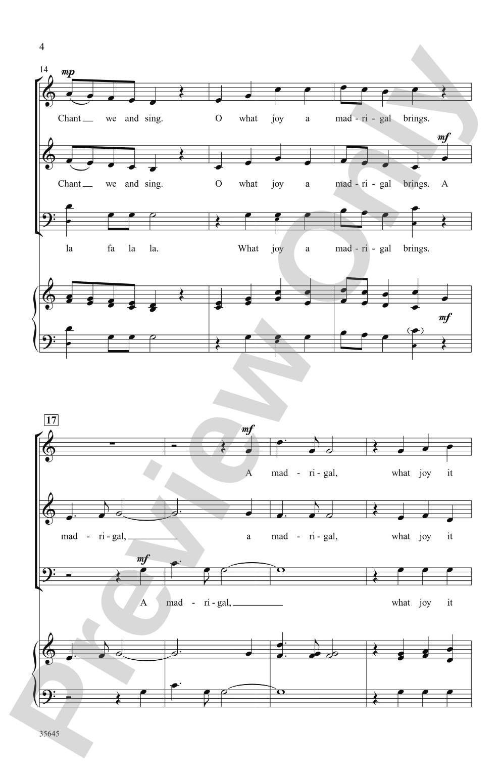 A Madrigal: 3-Part Mixed, <i>a cappella</i> Choral Octavo