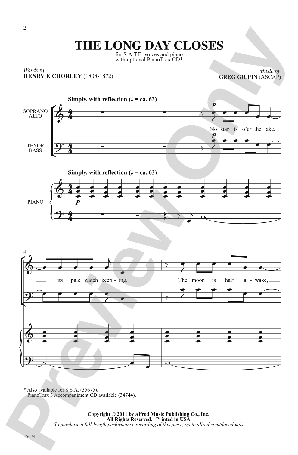 The Long Day Closes: SATB Choral Octavo