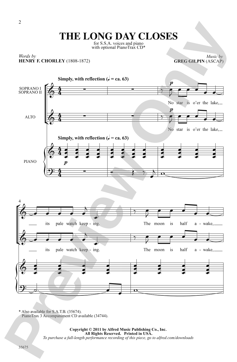The Long Day Closes: SSA Choral Octavo