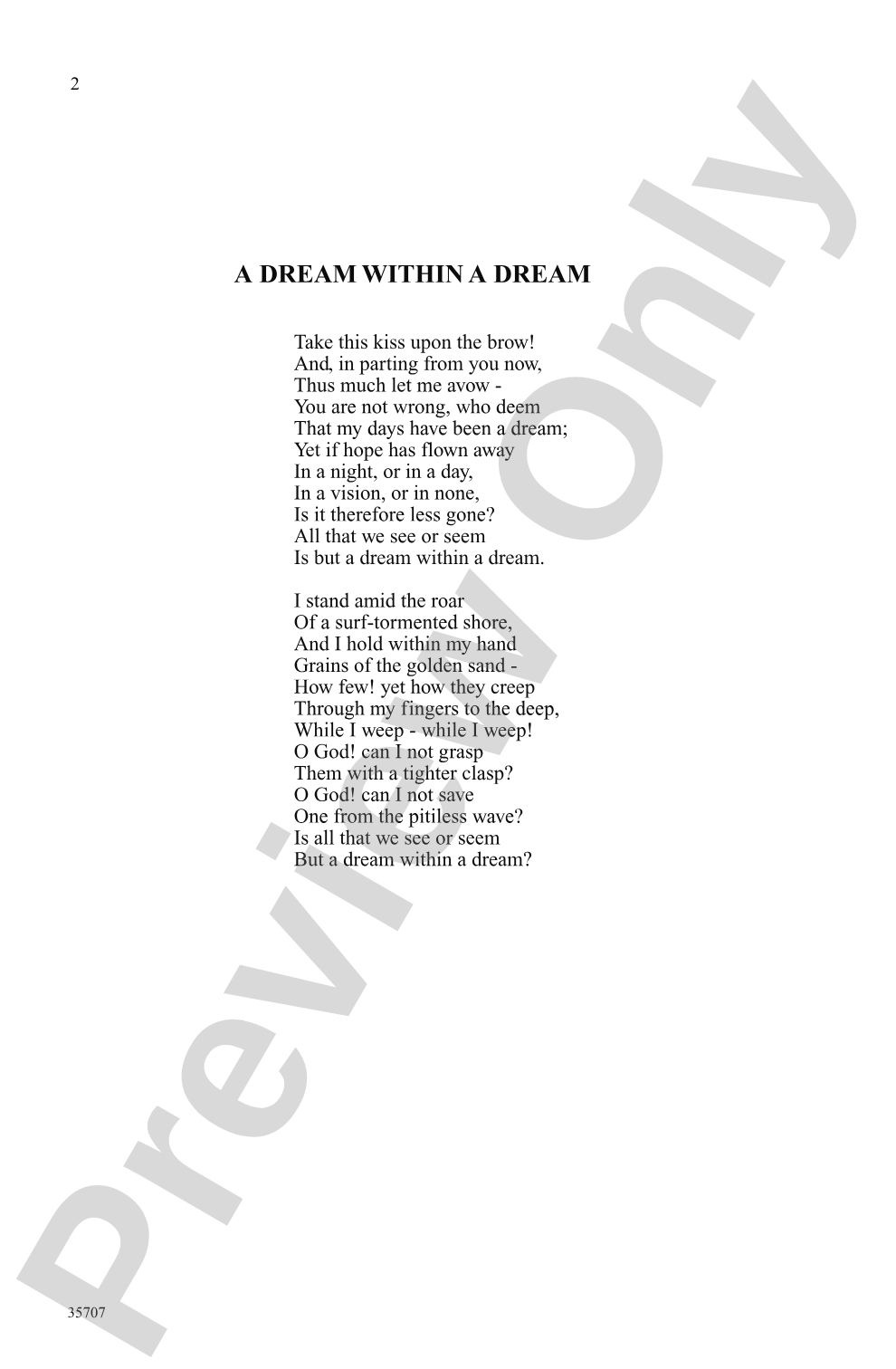 A Dream Within a Dream: SSA Choral Octavo