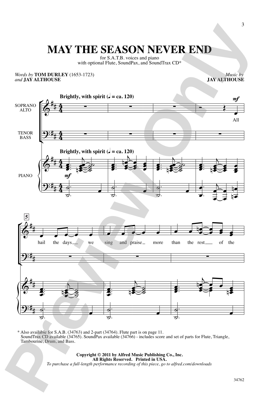 May the Season Never End: SATB Choral Octavo