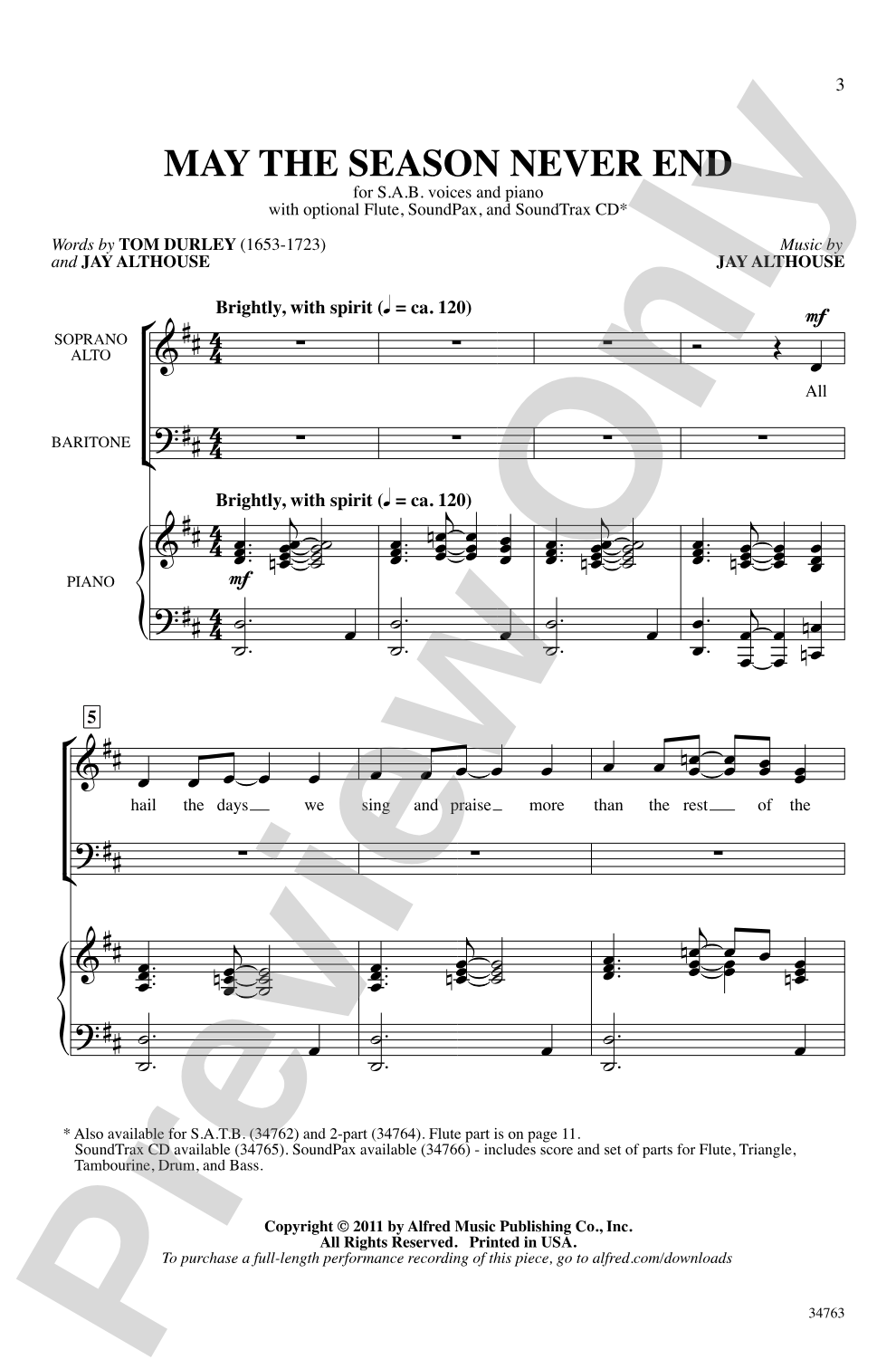 May the Season Never End: SAB Choral Octavo