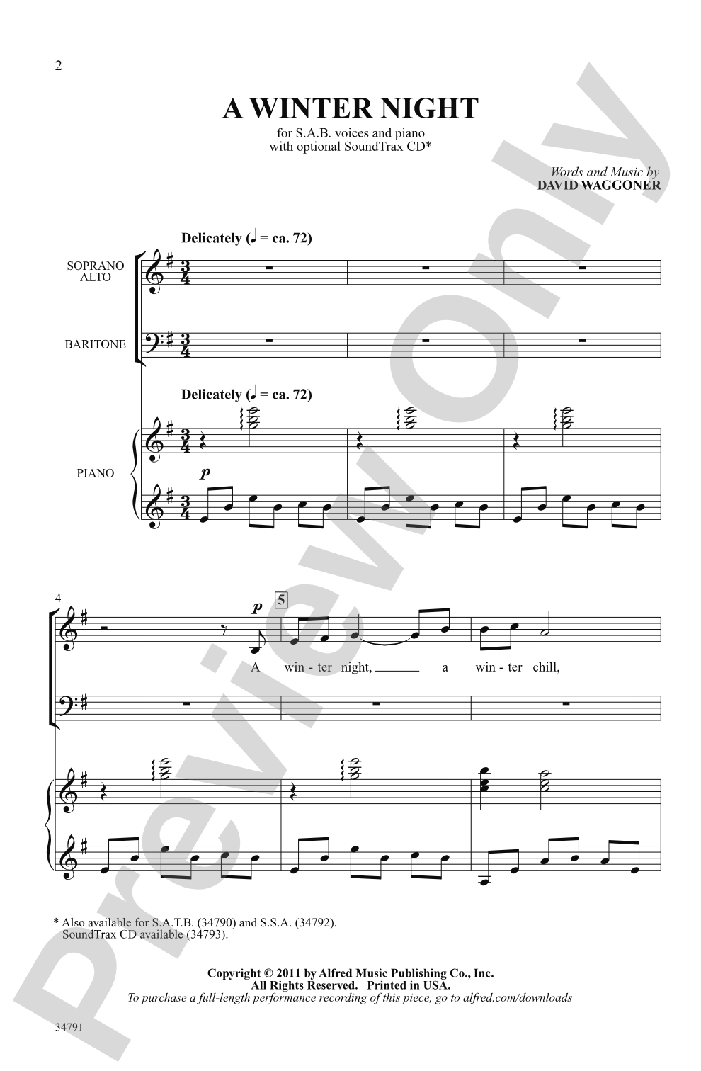 A Winter Night: SAB Choral Octavo