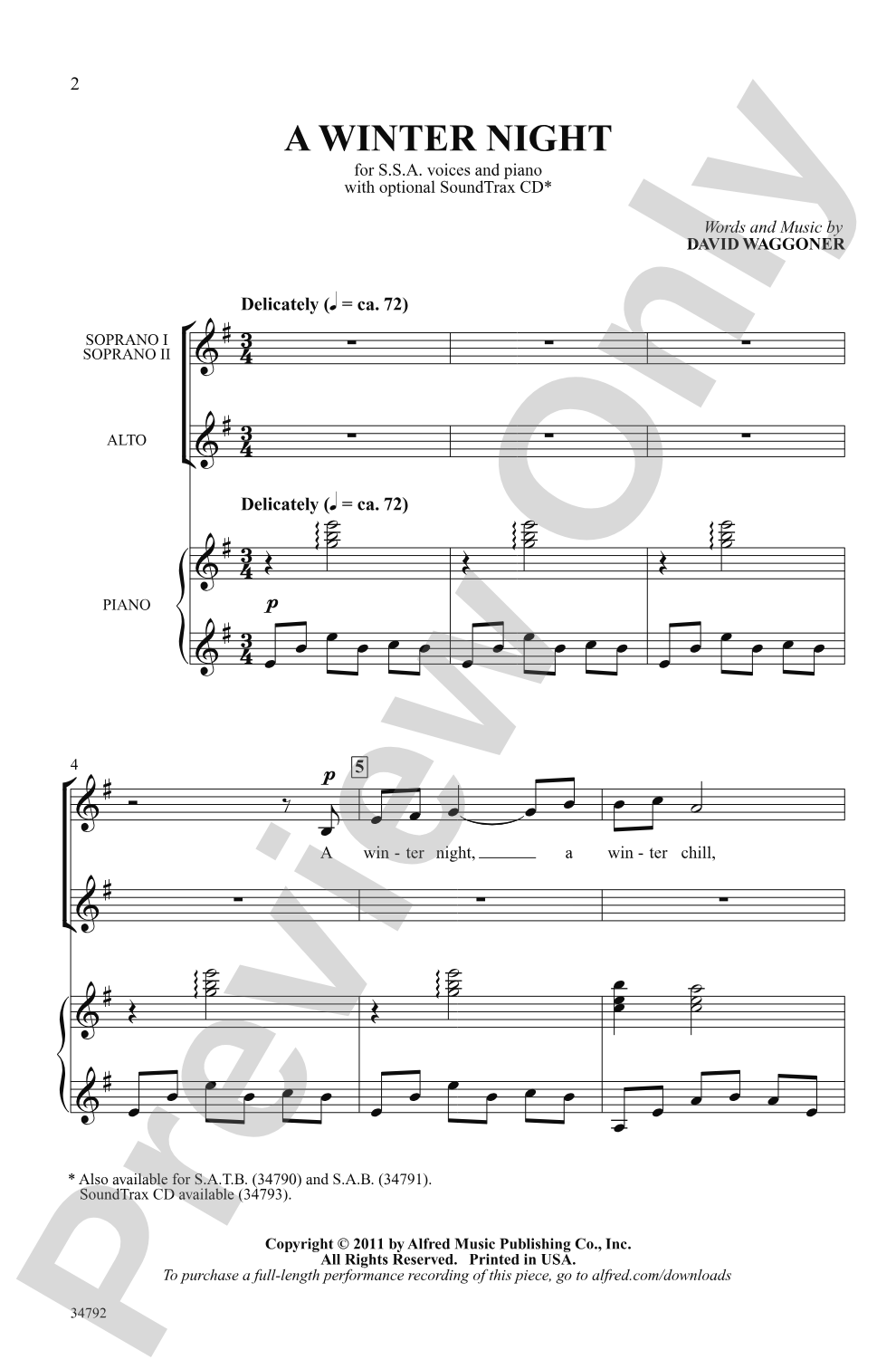 A Winter Night: SSA Choral Octavo