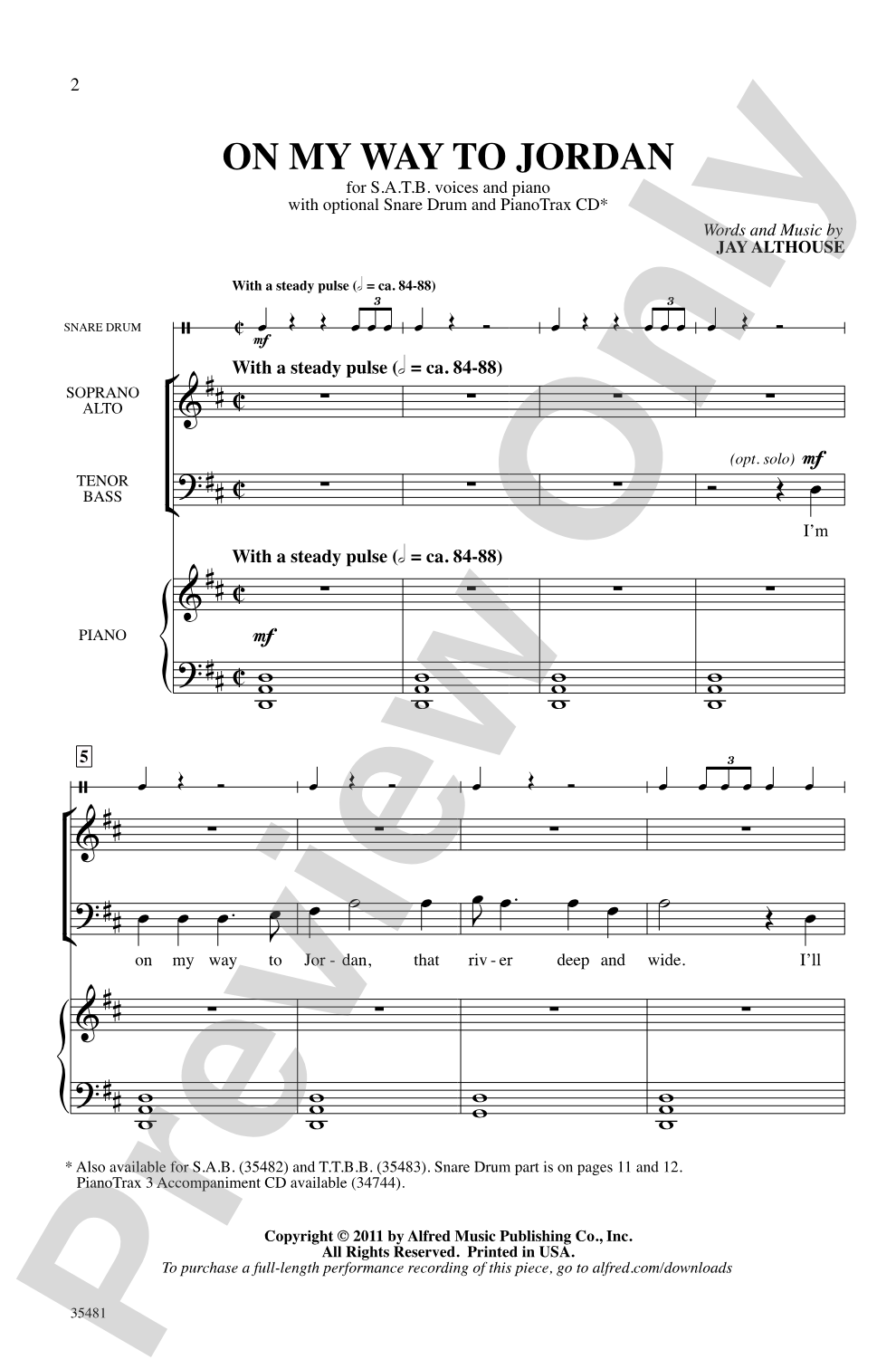 On My Way to Jordan: SATB Choral Octavo