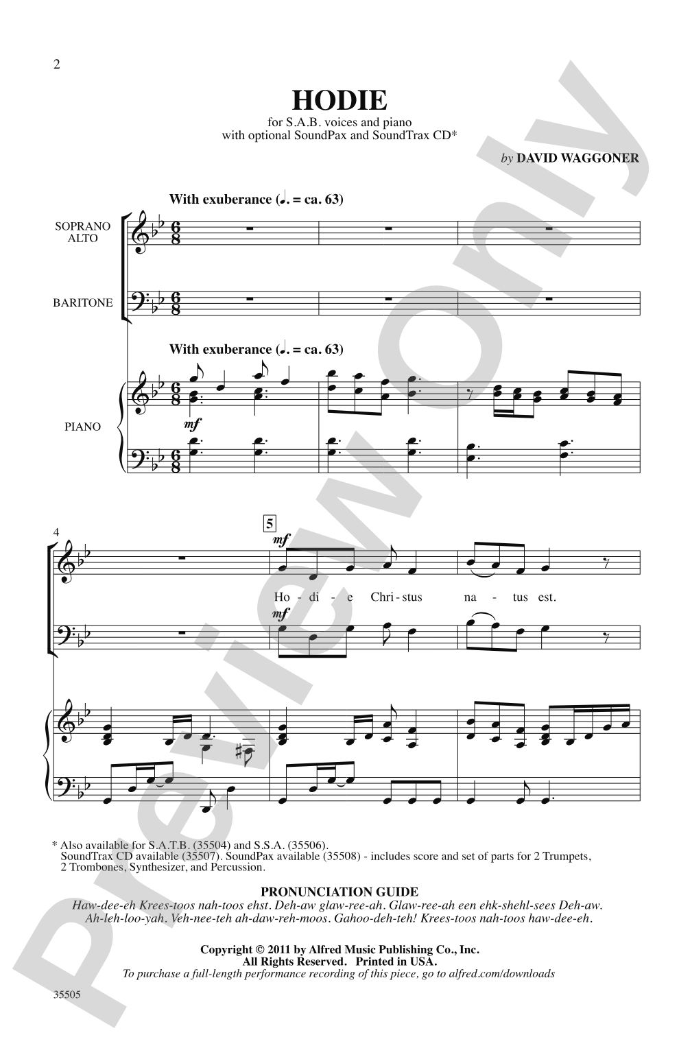 Hodie: SAB Choral Octavo
