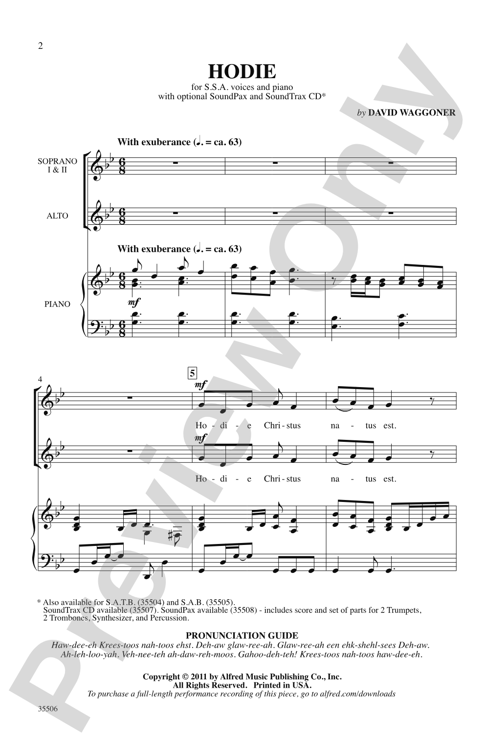 Hodie: SSA Choral Octavo