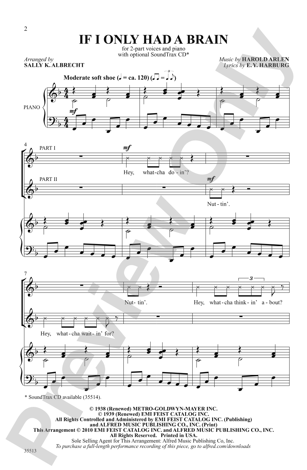 If I Only Had a Brain (from <i>The Wizard of Oz</i>): 2-Part Choral Octavo