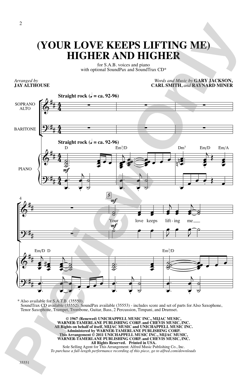 (Your Love Keeps Lifting Me) Higher and Higher: SAB Choral Octavo