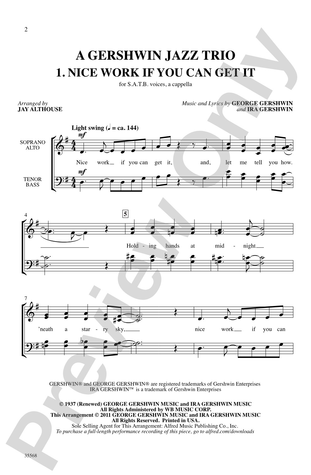 A Gershwin Jazz Trio: SATB, <i>a cappella</i> Choral Octavo