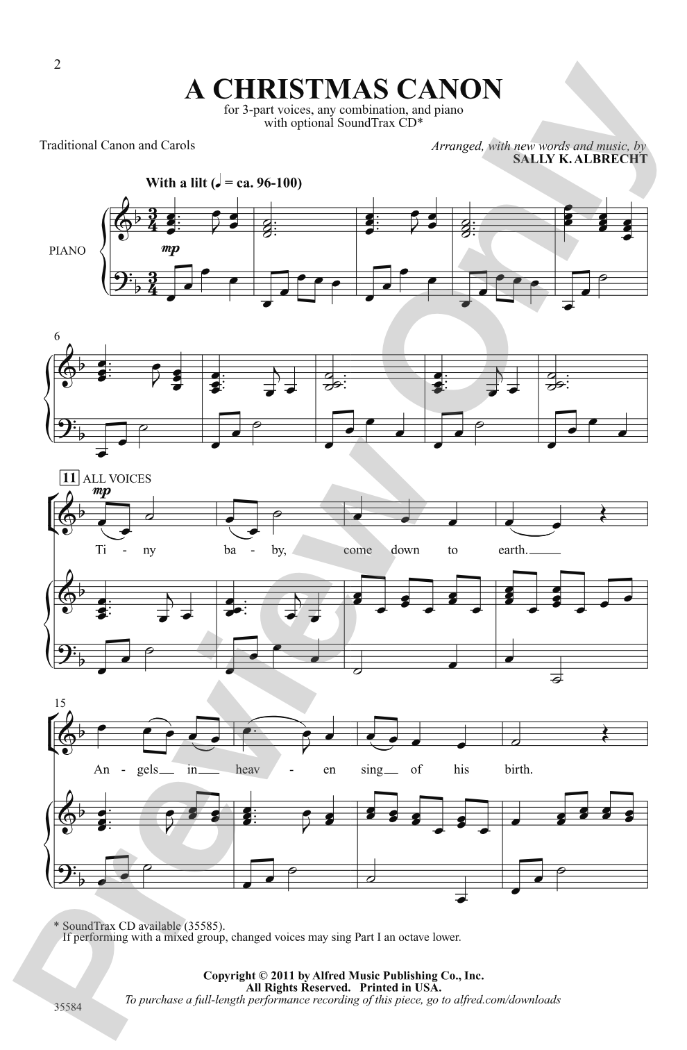 A Christmas Canon: 3-Part, any combination Choral Octavo