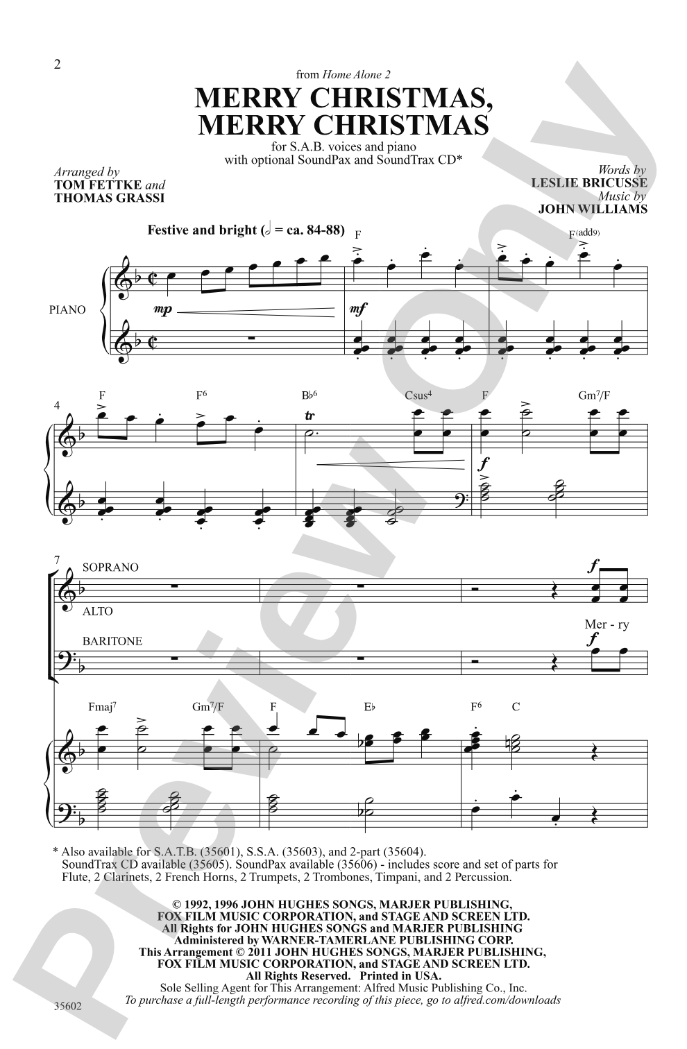 Merry Christmas, Merry Christmas (from <i>Home Alone 2</i>): SAB Choral Octavo