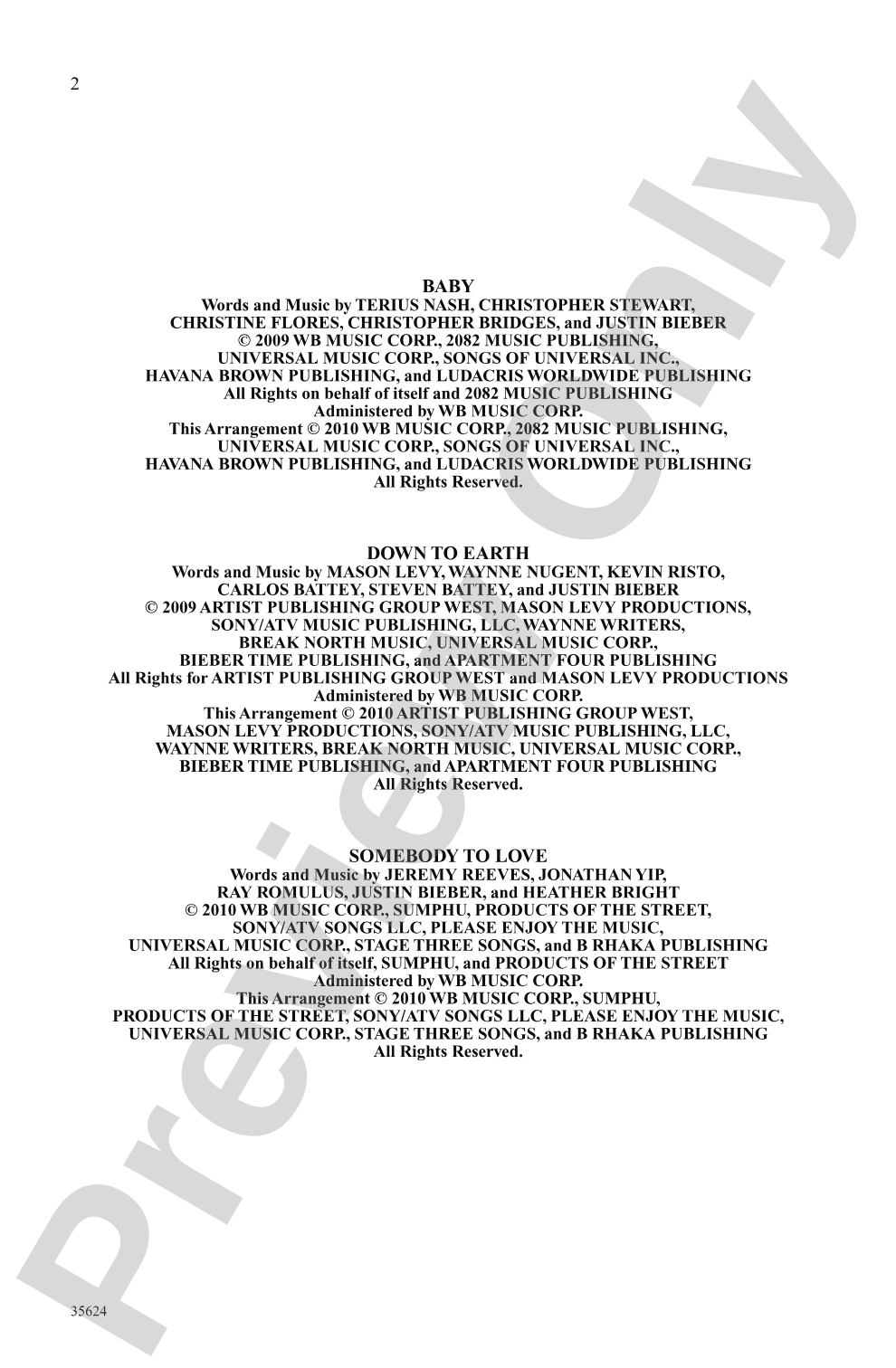 Baby! A Medley of Justin Bieber Hits: 2-Part/SSA Choral Octavo