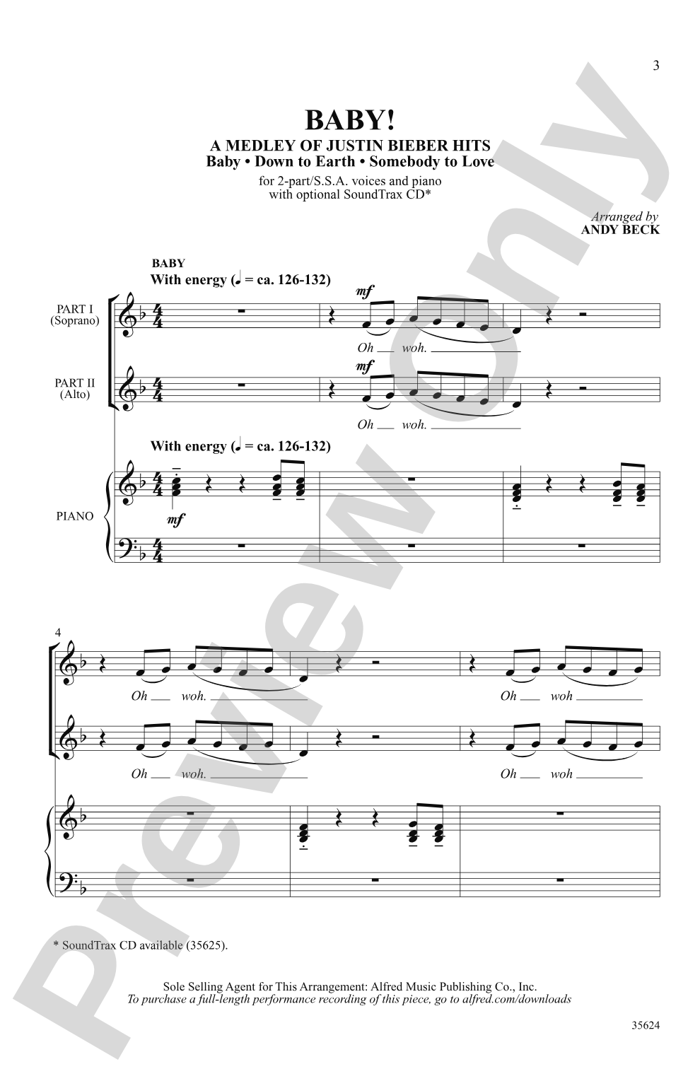 Baby! A Medley of Justin Bieber Hits: 2-Part/SSA Choral Octavo