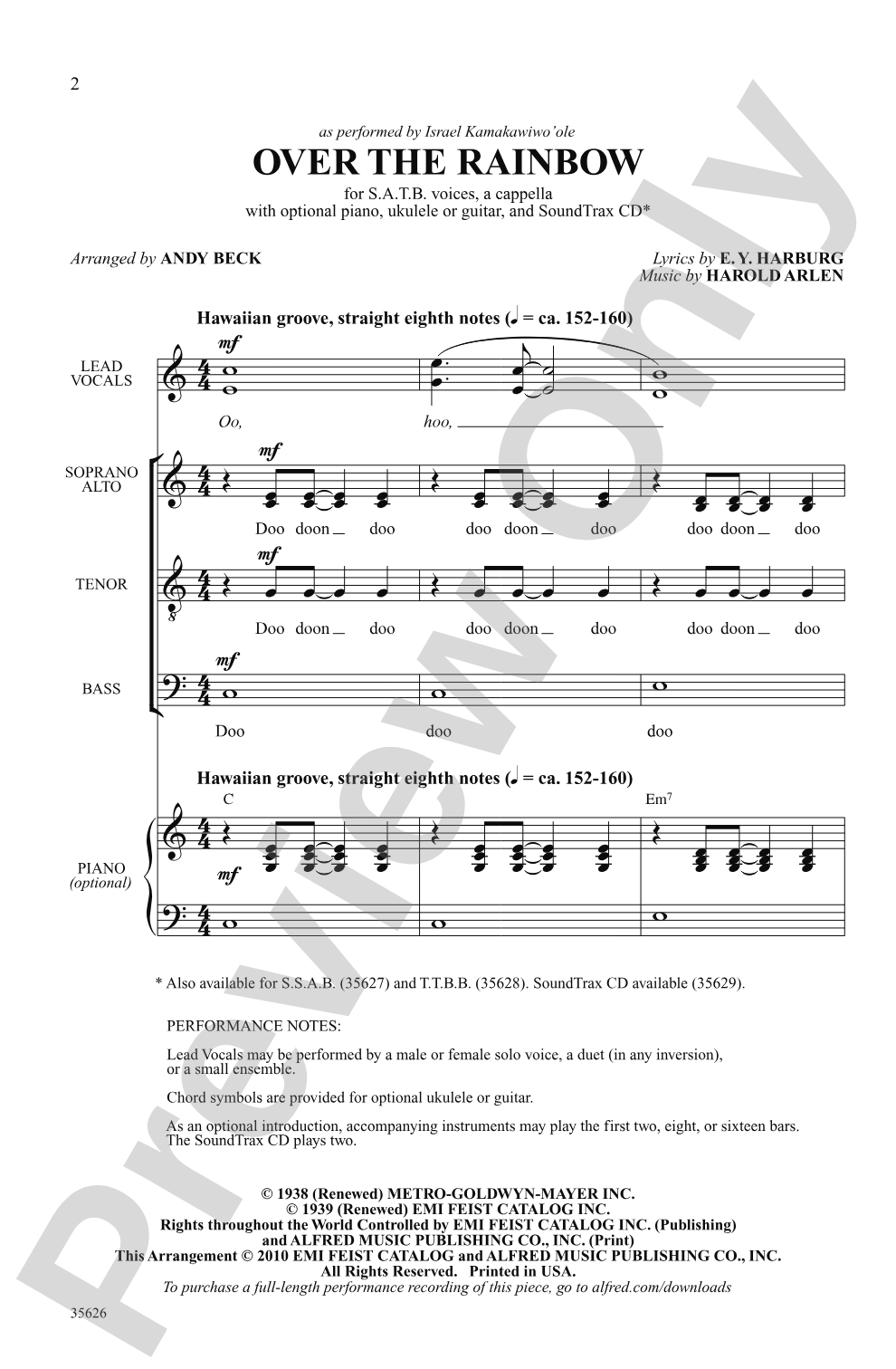 Over the Rainbow: SATB, Opt. <I>a cappella</I> Choral Octavo