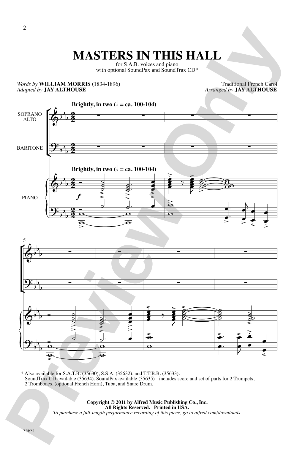 Masters in This Hall: SAB Choral Octavo