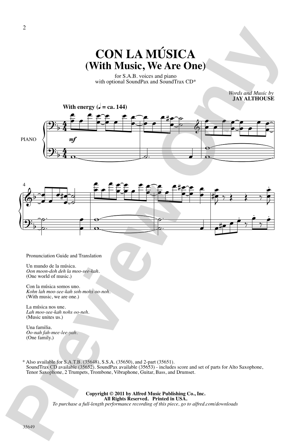 Con la Música: SAB Choral Octavo