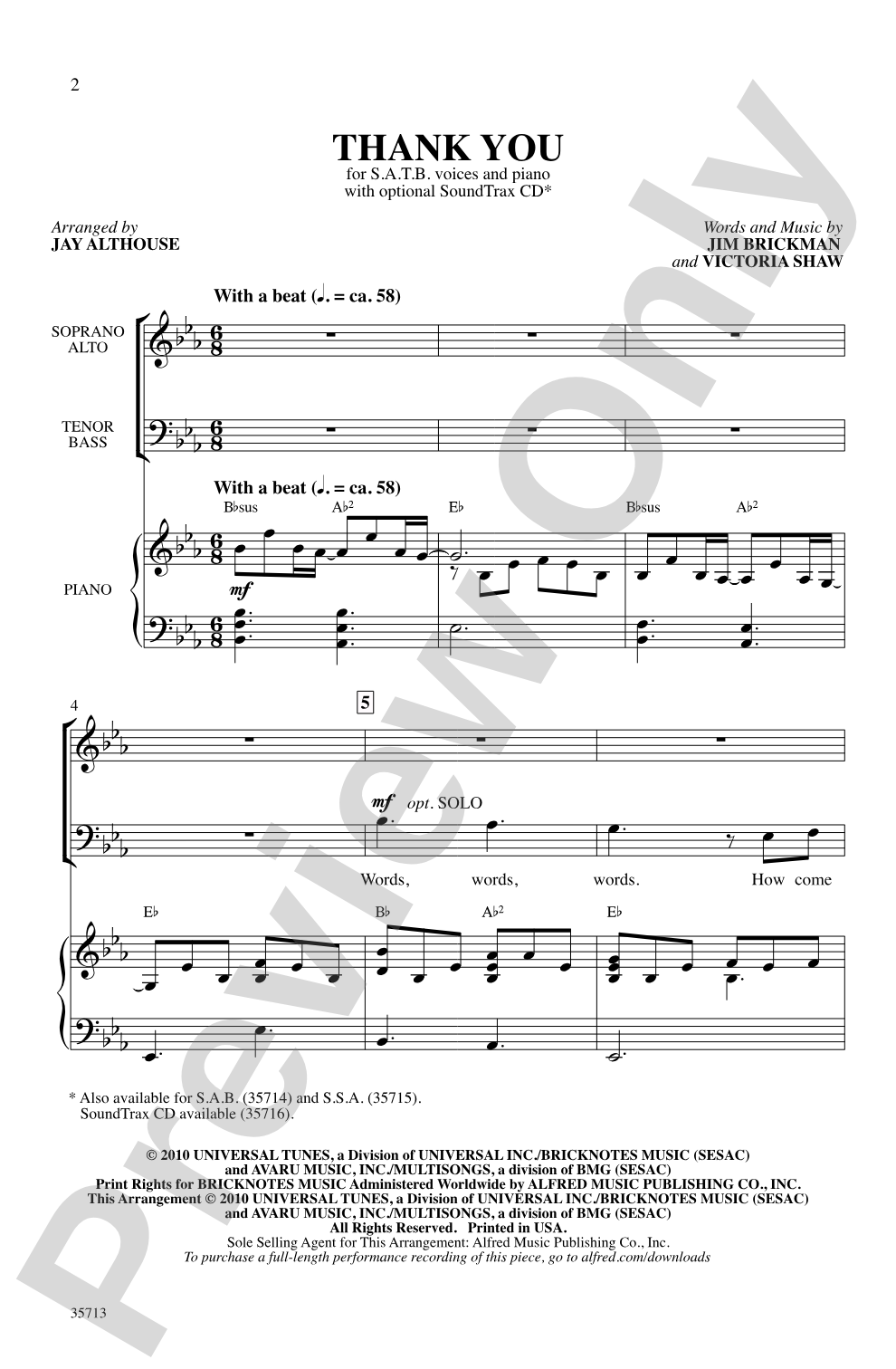 Thank You: SATB Choral Octavo