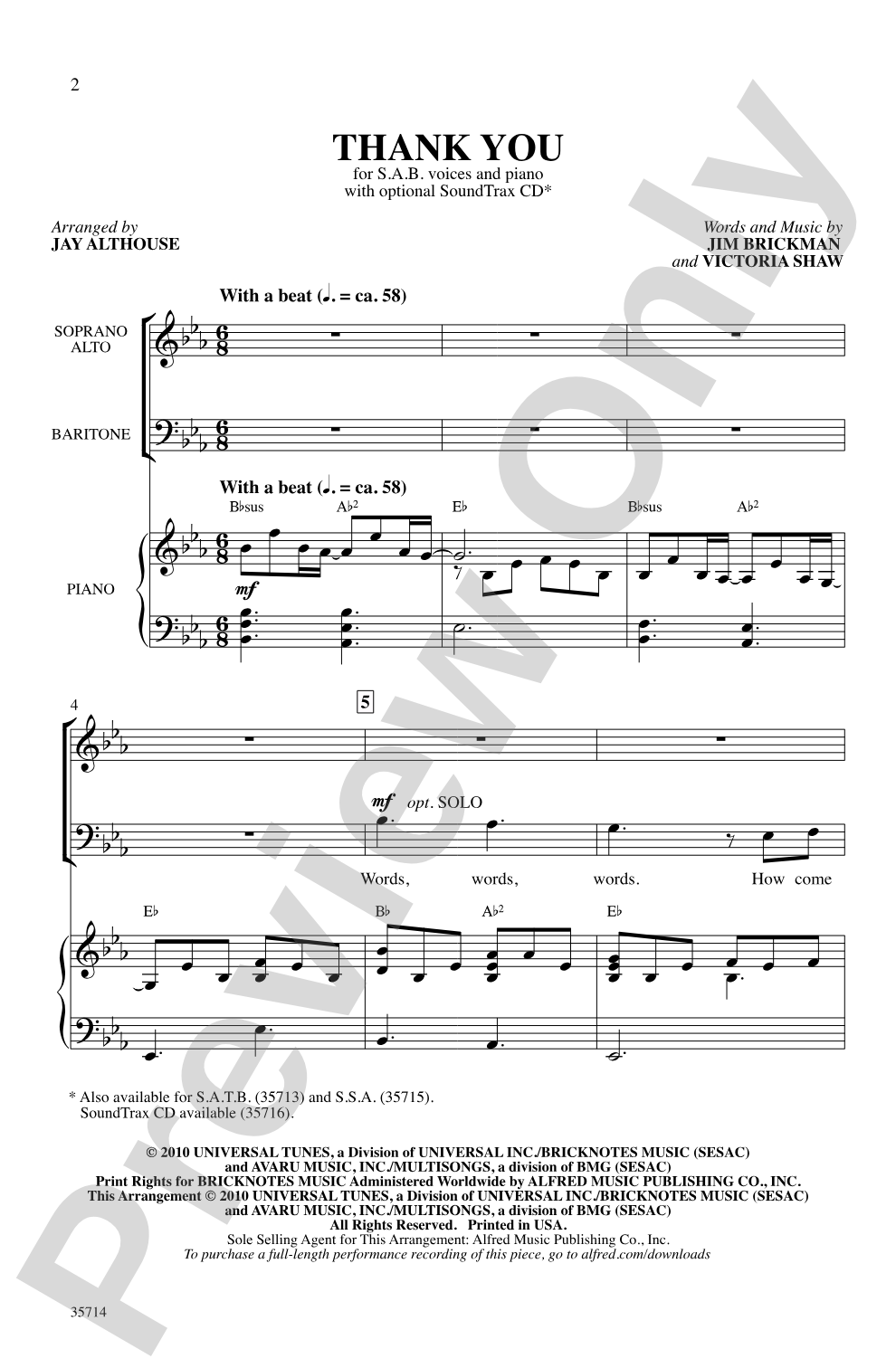 Thank You: SAB Choral Octavo
