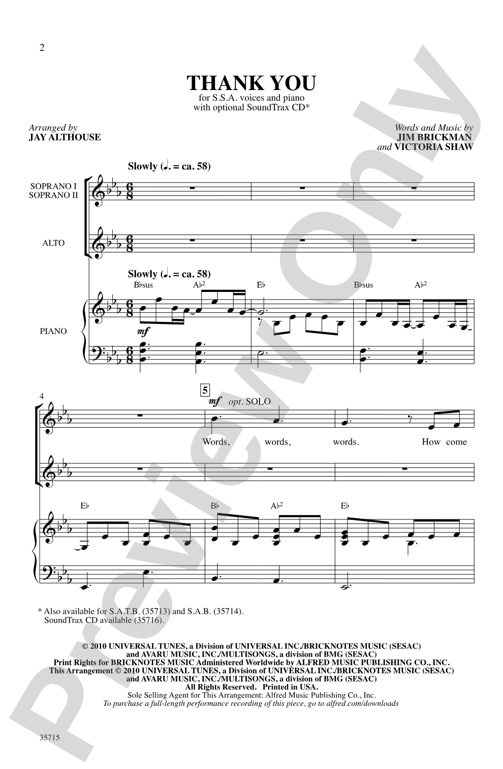 Thank You: SSA Choral Octavo