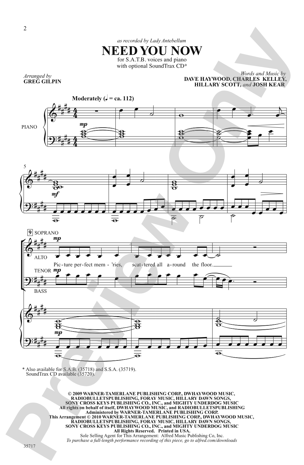 Need You Now: SATB Choral Octavo