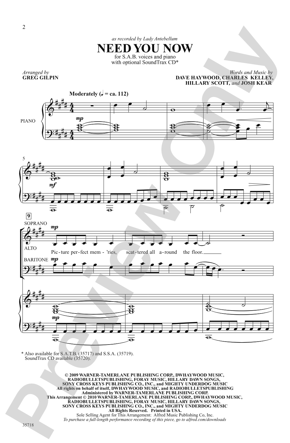 Need You Now: SAB Choral Octavo