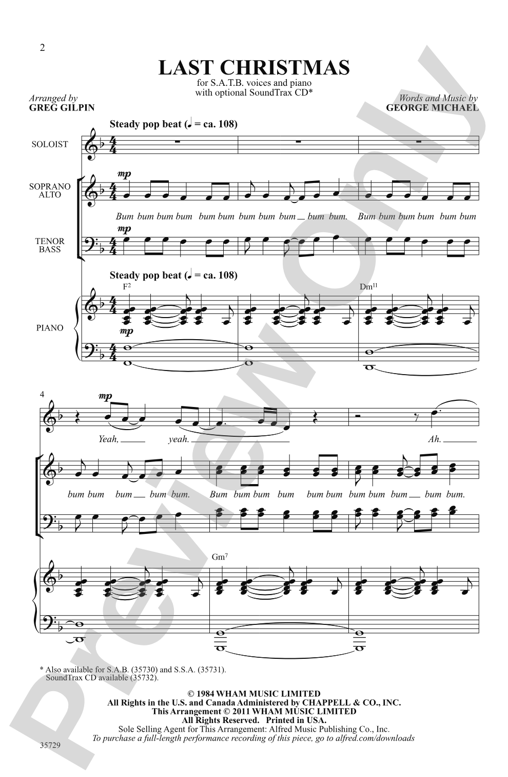 Last Christmas: SATB Choral Octavo