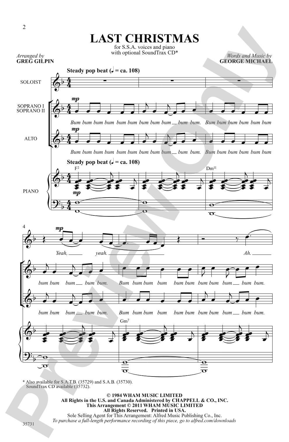 Last Christmas: SSA Choral Octavo