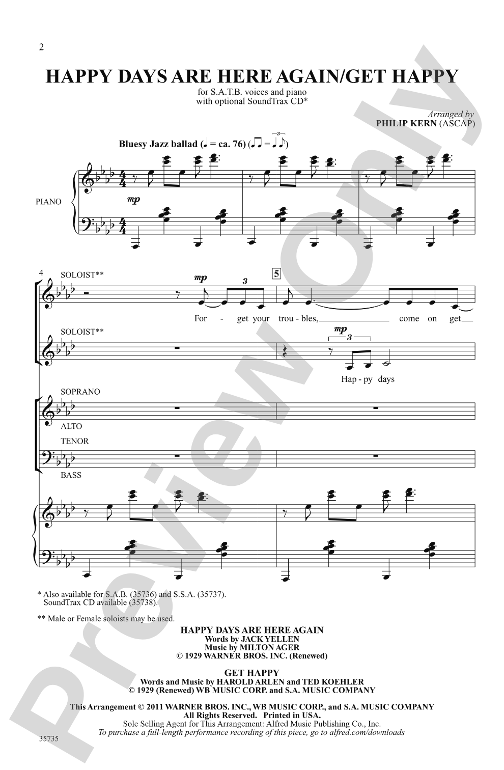 Happy Days Are Here Again / Get Happy: SATB Choral Octavo | Philip