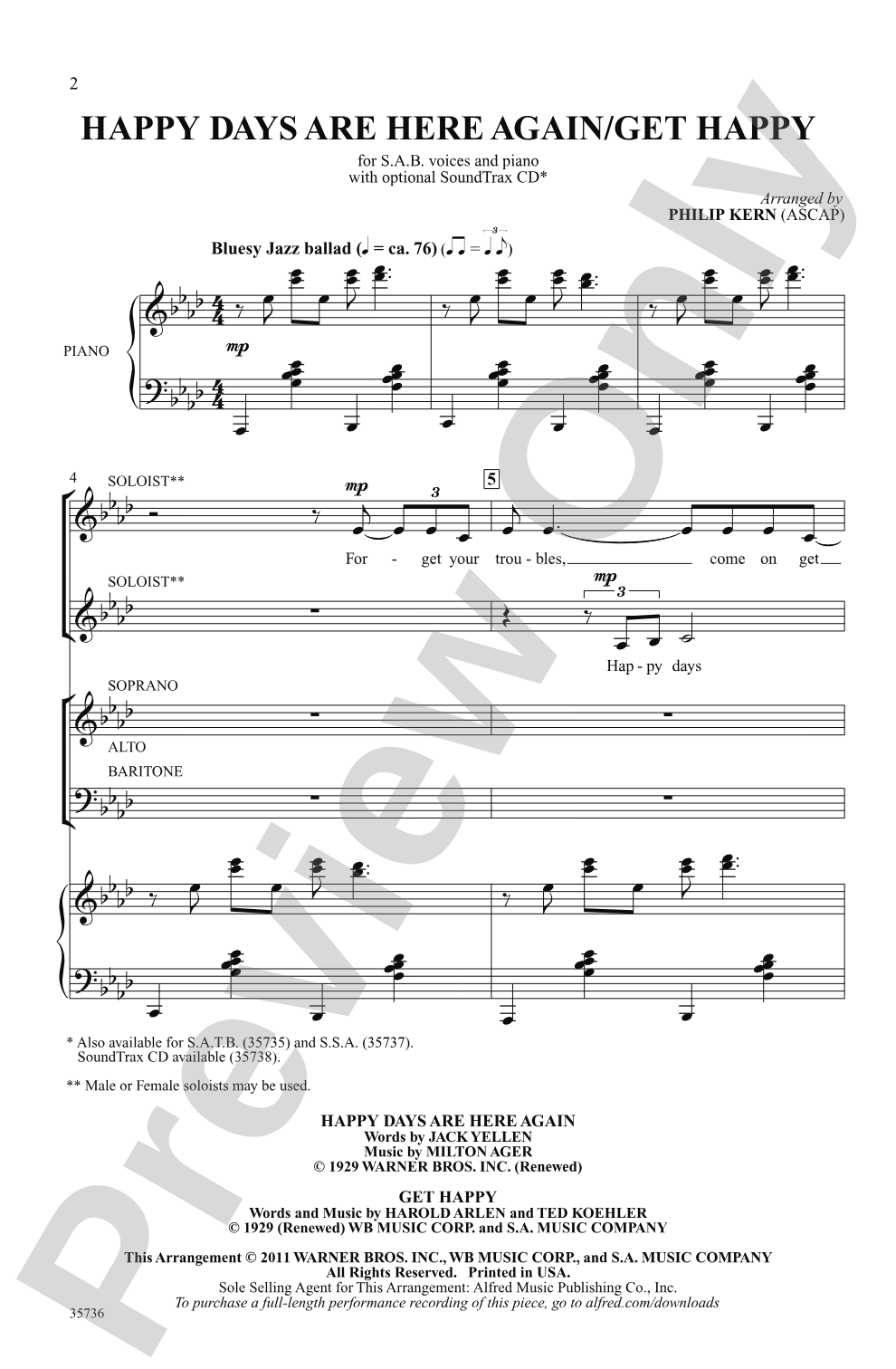 Happy Days Are Here Again / Get Happy: SAB Choral Octavo