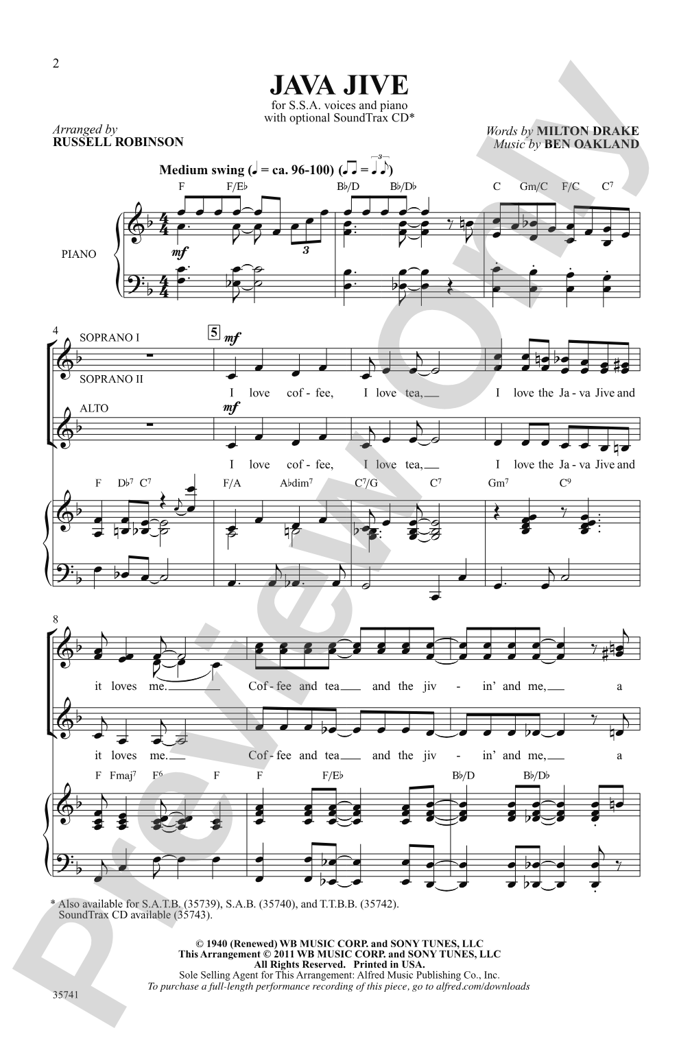 Java Jive: SSA Choral Octavo